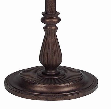 Swing Arm Metal Body Floor Lamp with Fabric Bell Shade, Bronze and Beige