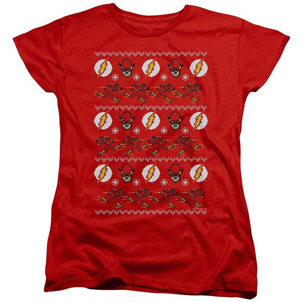 Licensed Character DC Comics Flash The Flash Ugly Christmas Sweater Short Sleeve Women s T Shirt