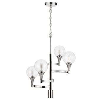 Chandelier with 4 Globe Glass Shades and Cone Design Holders, Chrome