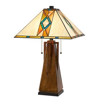 Table Lamp with Tiffany Shade and Geometric Design, Multicolor