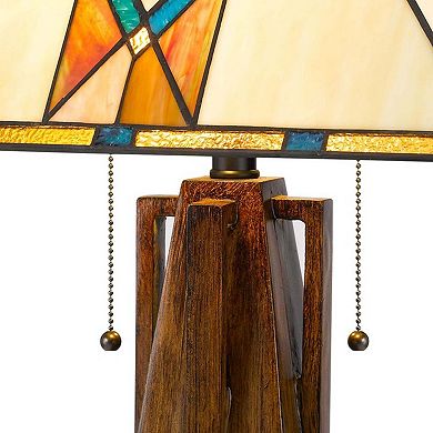 Table Lamp with Tiffany Shade and Geometric Design, Multicolor