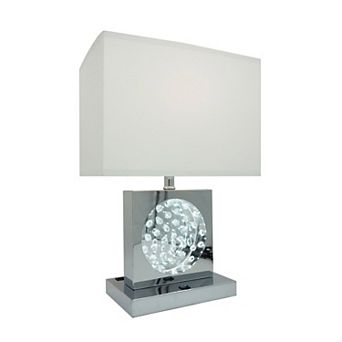 Rohi 22 Inch Table Lamp, White Fabric Shade, Chrome Base, LED Accents