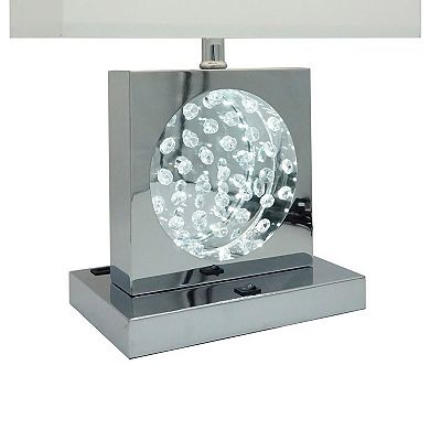 Rohi 22 Inch Table Lamp, White Fabric Shade, Chrome Base, LED Accents