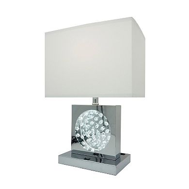 Rohi 22 Inch Table Lamp, White Fabric Shade, Chrome Base, LED Accents
