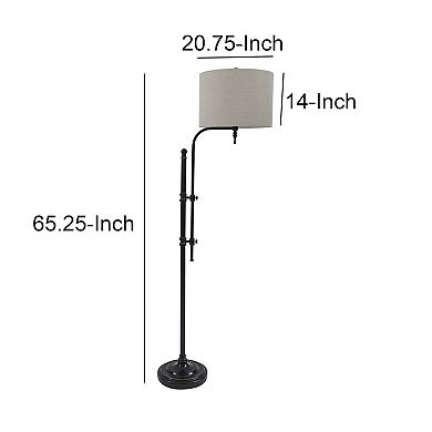 Contemporary Drum Shade Metal Frame Floor Lamp, Black and Light Gray