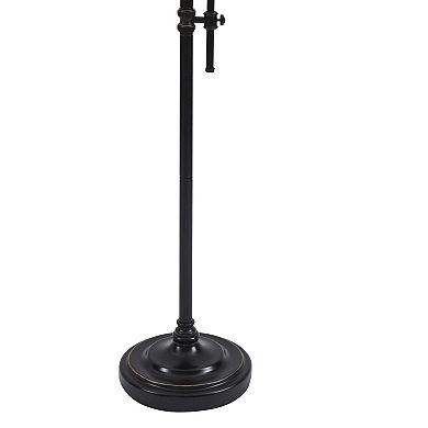 Contemporary Drum Shade Metal Frame Floor Lamp, Black and Light Gray