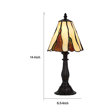 Eli 14 Inch Accent Lamp, Scalloped Stained Tiffany Style Shade, Dark Bronze