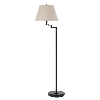 3 Way Metal Body Floor Lamp with Swing Arm and Conical Fabric Shade, Black