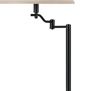3 Way Metal Body Floor Lamp with Swing Arm and Conical Fabric Shade, Black