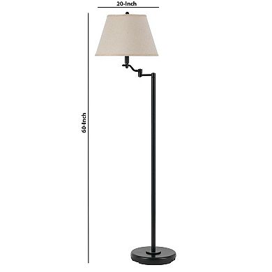3 Way Metal Body Floor Lamp with Swing Arm and Conical Fabric Shade, Black