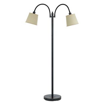 80 watt Metal Floor Lamp with Dual Gooseneck and Uno Style Shades, Black