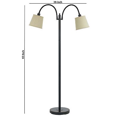 80 Watt Metal Floor Lamp with Dual Gooseneck and Uno Style Shades, Black