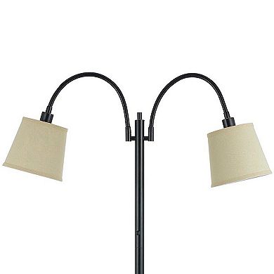 80 Watt Metal Floor Lamp with Dual Gooseneck and Uno Style Shades, Black