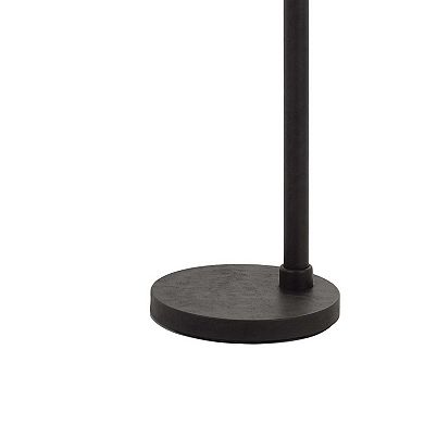 Tubular Metal Downbridge Floor Lamp with Wooden Accents, Black