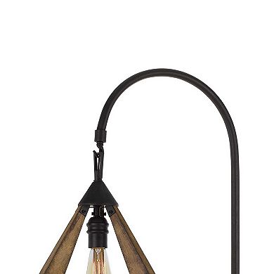 Tubular Metal Downbridge Floor Lamp with Wooden Accents, Black