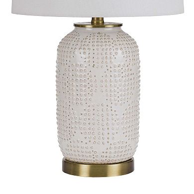 Table Lamp with Dotted Ceramic Body and Round Base, White