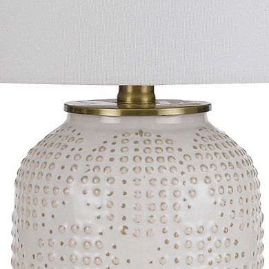 Table Lamp with Dotted Ceramic Body and Round Base, White