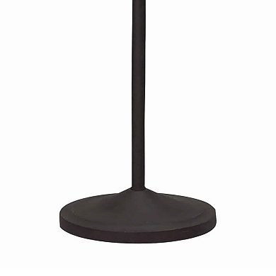 Metal Floor Lamp with Leaf Accent Body and Fabric Bell Shade,Black and Gray