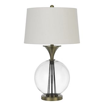 46 Inch Metal And Glass Globe Table Lamp, Dimmer, Brass Finish