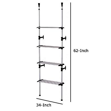 4 Tier Telescopic Metal Frame Clothes Rack, Silver and Black