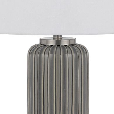 29 Inch Ceramic Curved Table Lamp with Stripes, Dimmer, Gray