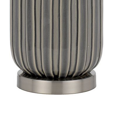 29 Inch Ceramic Curved Table Lamp with Stripes, Dimmer, Gray
