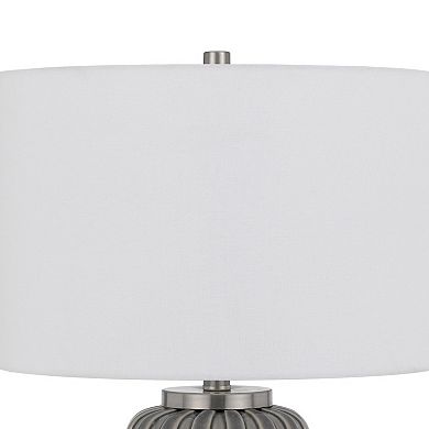 29 Inch Ceramic Curved Table Lamp with Stripes, Dimmer, Gray