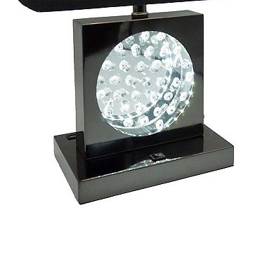 Rohi 22 Inch Table Lamp, Black Fabric Shade, Nickel Base, LED Accents