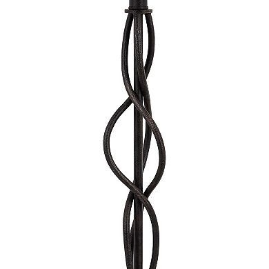 Round Fabric Shade Table Lamp, Metal Spiral Base, White, Textured Bronze