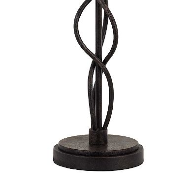 Round Fabric Shade Table Lamp, Metal Spiral Base, White, Textured Bronze