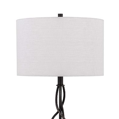 Round Fabric Shade Table Lamp, Metal Spiral Base, White, Textured Bronze