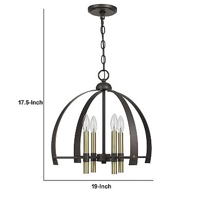 Metal Chandelier with 4 Candelabra Holders, Black and Gold