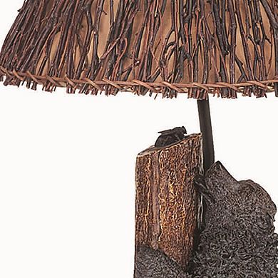 150 Watt Resin Bear Body Table Lamp with Twig Shade, Gray and Brown