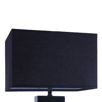 28 Inch Nickel Table Lamp, Black Fabric Shade, Glass Panel and LED Accents