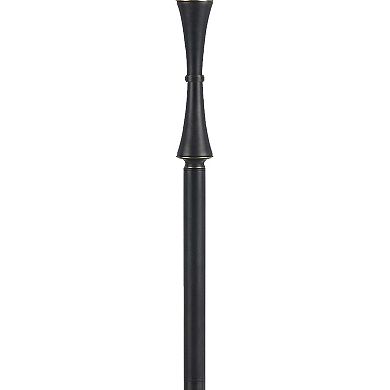 Metal Body Floor Lamp with Fabric Tapered Bell Shade, Black and Beige