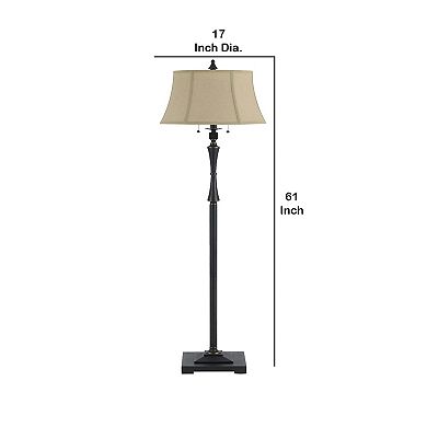 Metal Body Floor Lamp with Fabric Tapered Bell Shade, Black and Beige