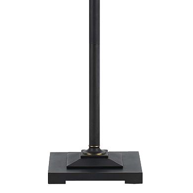 Metal Body Floor Lamp with Fabric Tapered Bell Shade, Black and Beige