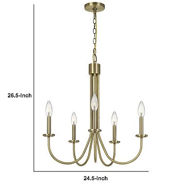 Metal Chandelier with 5 Candelabra Holders, Gold