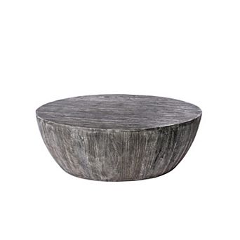 Arthur 36 Inch Farmhouse Style Handcrafted Mango Wood Coffee Table, Drum Shape, Sandblasted Black