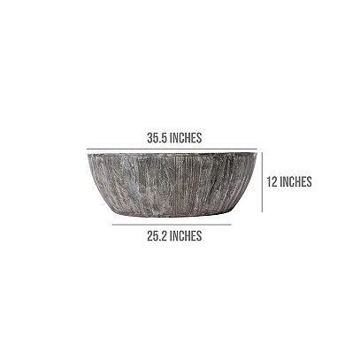 Arthur 36 Inch Farmhouse Style Handcrafted Mango Wood Coffee Table, Drum Shape, Sandblasted Black