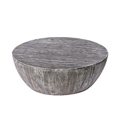 Arthur 36 Inch Farmhouse Style Handcrafted Mango Wood Coffee Table, Drum Shape, Sandblasted Black