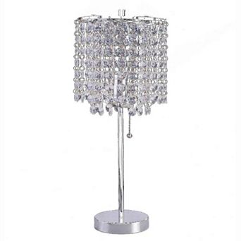 Chandelier Crystal Accented Table Lamp with Tubular Frame, Chrome and Clear