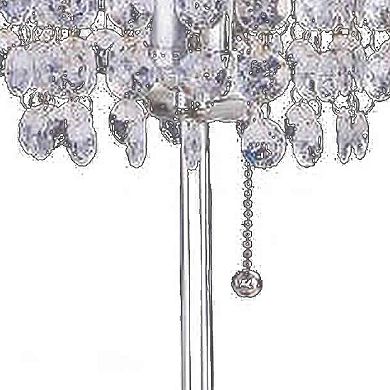 Chandelier Crystal Accented Table Lamp with Tubular Frame, Chrome and Clear