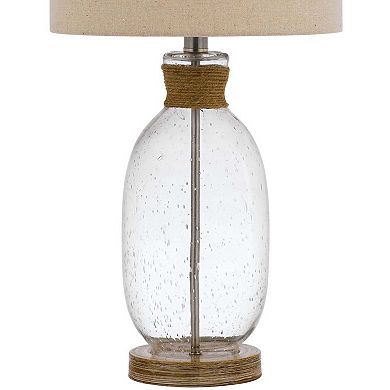 Table Lamp with Bubble Glass Body and Rope Accent, Beige