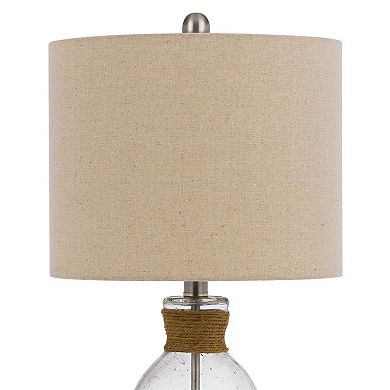 Table Lamp with Bubble Glass Body and Rope Accent, Beige