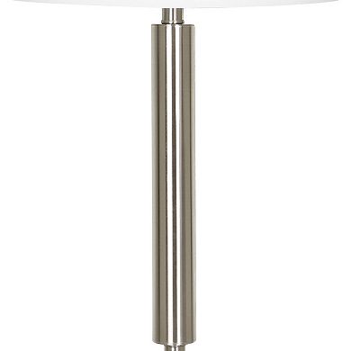 Metal Table Lamp with Fabric Drum Shade, White and Silver