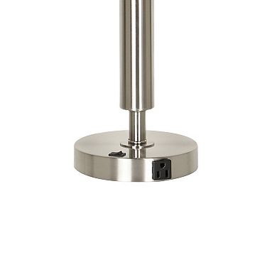 Metal Table Lamp with Fabric Drum Shade, White and Silver