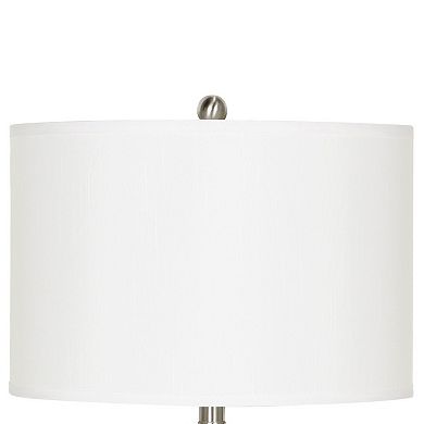 Metal Table Lamp with Fabric Drum Shade, White and Silver
