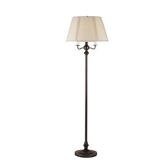 150 watt 6 Way Metal Floor Lamp with Fabric Tapered Shade, Bronze