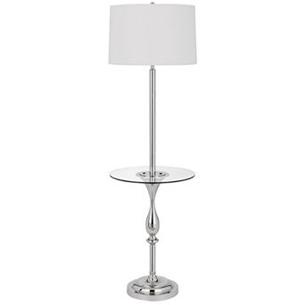 Ava 61 Inch Modern Floor Lamp, Glass Tray Table, 1 USB Port, Glossy, Chrome